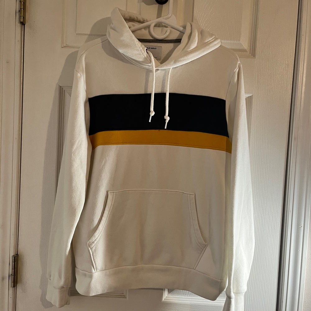 Colorblock Pullover Hoodie Black & Mustard Stripe Size M